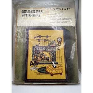 Vintage 1975 Golden Bee Stitchery Fireplace #508 Embroidery Kit 15" x 20" USA